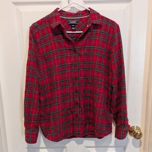Lands' End Size 10P Red Plaid Flannel Button Up Shirt